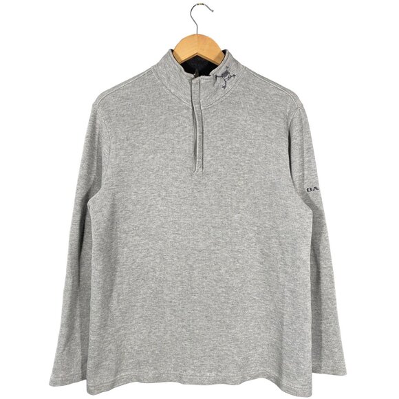 Y2K Oakley Scatter Skull Quarter Zip Sweater Gray mens size Large - Picture 1 of 8